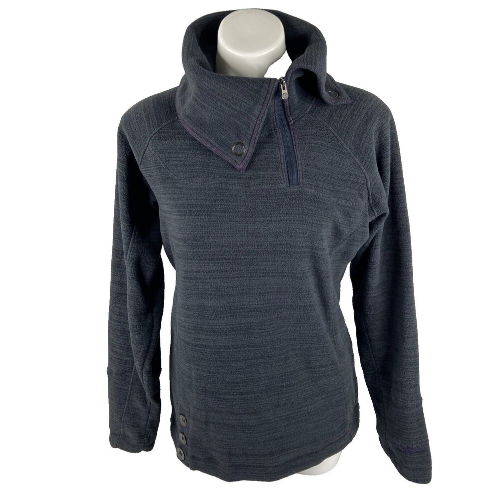 Cabelas Women Medium Fleece Jacket Avalanche Gray 1/4 Zip Snap Oversized Collar